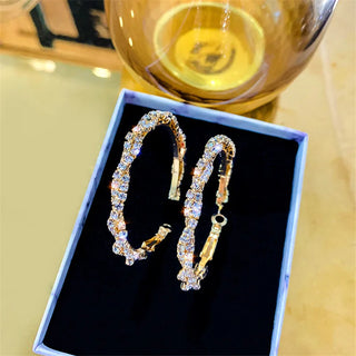 FYUAN Fashion Jewelry Round Hoop Earrings Shiny Screw Crystal Earrings for Women Statement Earrings Party Gifts