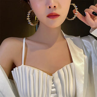 FYUAN Fashion Golden Round Hoop Earrings Geometric Rhinestones Crystal Earrings for Women Statement Jewelry