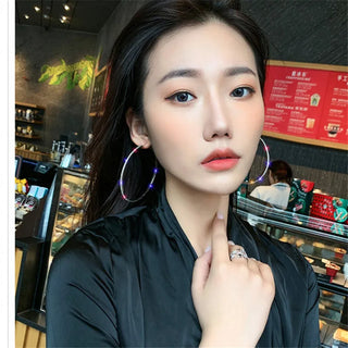 FYUAN Big Round Crystal Hoop Earrings for Women Bijoux Geometric Rhinestone Earrings Statement Jewelry Gifts