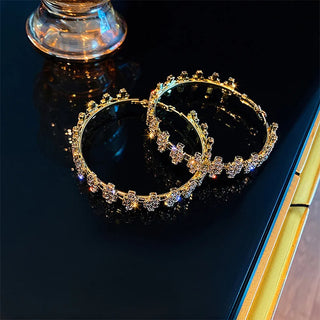 FYUAN Fashion Golden Round Hoop Earrings Geometric Rhinestones Crystal Earrings for Women Statement Jewelry