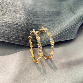 FYUAN Fashion Jewelry Round Hoop Earrings Shiny Screw Crystal Earrings for Women Statement Earrings Party Gifts