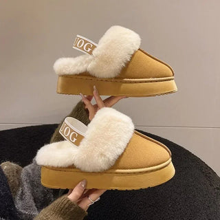 Mode Plattform Frauen Hausschuhe lässig nach Hause Wildleder Fell warme Sling back Flip Flops heißen Verkauf Marke Plüsch Baumwolle Hausschuhe Wohnungen Schuhe