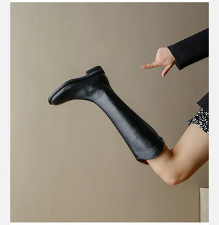 Frauen kniehohe Stiefel Leder Natur leder Damen Bootie Herbst und Winter Samt Western Stiefel Goth Schuhe lange Botas