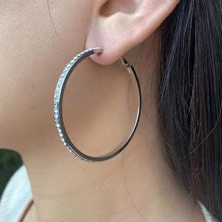 2PC Stainless Steel Luxury CrystaL CZ 3-5CM Big Circle Hoop Earrings for Women Charms Fashion Design Party Wedding Jewelry Gifts