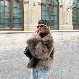 Mode Frauen Kunst pelz Jacke flauschig warm Langarm Revers weiblich kurz geschnittenen Mantel 2024 Winter solide Dame Straße Oberbekleidung