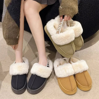 Mode Plattform Frauen Hausschuhe lässig nach Hause Wildleder Fell warme Sling back Flip Flops heißen Verkauf Marke Plüsch Baumwolle Hausschuhe Wohnungen Schuhe