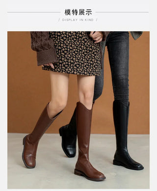 Frauen kniehohe Stiefel Leder Natur leder Damen Bootie Herbst und Winter Samt Western Stiefel Goth Schuhe lange Botas