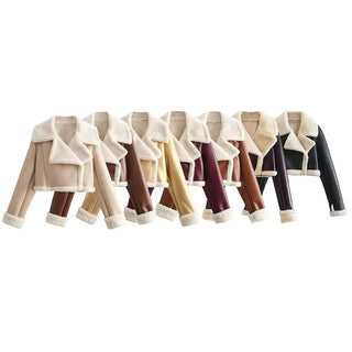 Autumn/winter New Style European American Double-sided Loose Fit Zippered Cropped Jacket Women's Leather One-piece Jacket