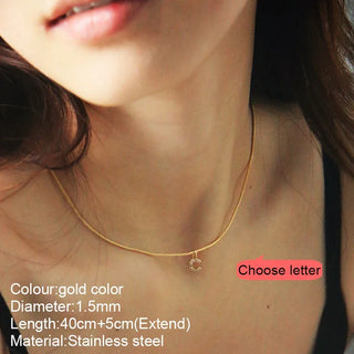 Women Initial Necklace golden Small Bling Letter Girl Chain Choker Stainless Steel Layered Collar Pendant jewelry 2024