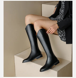 Frauen kniehohe Stiefel Leder Natur leder Damen Bootie Herbst und Winter Samt Western Stiefel Goth Schuhe lange Botas