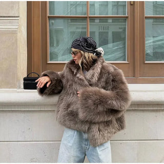 Mode Frauen Kunst pelz Jacke flauschig warm Langarm Revers weiblich kurz geschnittenen Mantel 2024 Winter solide Dame Straße Oberbekleidung