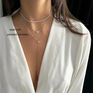 2mm Moissanite Diamond Tennis Necklace for Women 925  Sterling Silver Plated 18k Gold Choker Necklace Collar Chain Adjustable