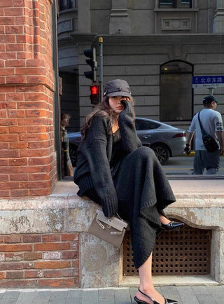 Französisch Stil Pullover Rock Set für Frauen Zwei Stück Set Herbst und Winter V-ausschnitt Pullover Gestrickte Top Halb Rock Casual Anzug neue