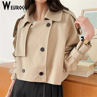 Women Trench Coat 2023 Autumn Single Breasted Loose Casual Long Sleeve Short Windbreaker Jacket Korean Edition Simple Retro Tops