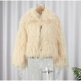Luxuriöse warme flauschige Kunstpelzmantel 2024, Damenmode, solide, lange Ärmel, kurze Mäntel, Winter, weiblich, lässig, High Street, Obermantel