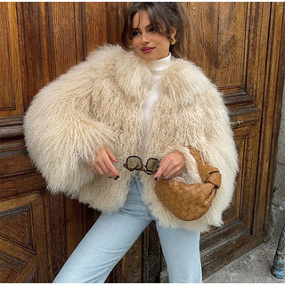 Luxuriöse warme flauschige Kunstpelzmantel 2024, Damenmode, solide, lange Ärmel, kurze Mäntel, Winter, weiblich, lässig, High Street, Obermantel