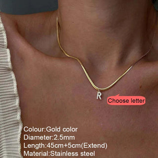 Women Initial Necklace golden Small Bling Letter Girl Chain Choker Stainless Steel Layered Collar Pendant jewelry 2024