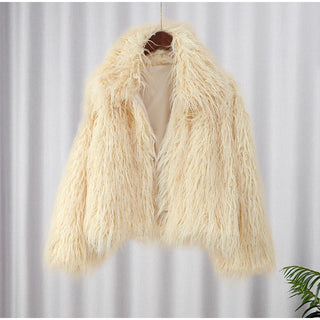 Luxuriöse warme flauschige Kunstpelzmantel 2024, Damenmode, solide, lange Ärmel, kurze Mäntel, Winter, weiblich, lässig, High Street, Obermantel