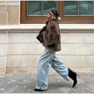 Mode Frauen Kunst pelz Jacke flauschig warm Langarm Revers weiblich kurz geschnittenen Mantel 2024 Winter solide Dame Straße Oberbekleidung