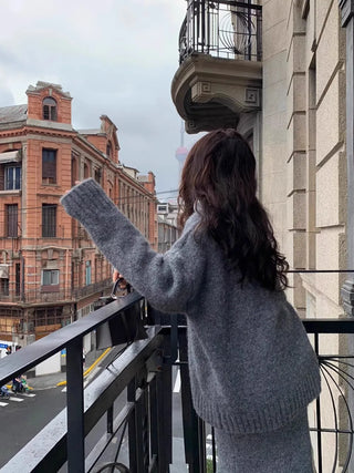 Französisch Stil Pullover Rock Set für Frauen Zwei Stück Set Herbst und Winter V-ausschnitt Pullover Gestrickte Top Halb Rock Casual Anzug neue
