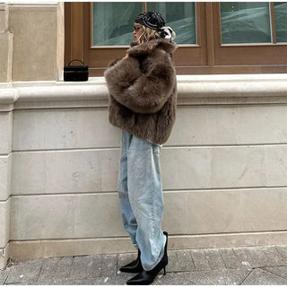 Mode Frauen Kunst pelz Jacke flauschig warm Langarm Revers weiblich kurz geschnittenen Mantel 2024 Winter solide Dame Straße Oberbekleidung