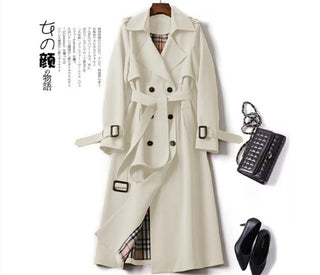 Fashion Women Belt Trench Coat British Style Autumn Winter Lapel Jacket Casual Elegant Medium Length Coats Female Slim Windbreak