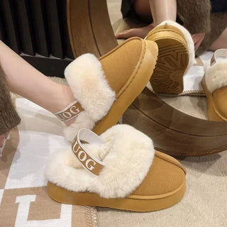 Mode Plattform Frauen Hausschuhe lässig nach Hause Wildleder Fell warme Sling back Flip Flops heißen Verkauf Marke Plüsch Baumwolle Hausschuhe Wohnungen Schuhe