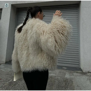 Luxuriöse warme flauschige Kunstpelzmantel 2024, Damenmode, solide, lange Ärmel, kurze Mäntel, Winter, weiblich, lässig, High Street, Obermantel