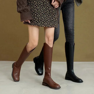 Frauen kniehohe Stiefel Leder Natur leder Damen Bootie Herbst und Winter Samt Western Stiefel Goth Schuhe lange Botas