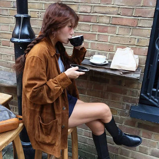 2024 Retro-Kragen einfarbig Damen mantel lässig einreihig lang ärmel ige Taschen jacke Herbst mode Pendler mäntel