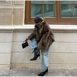 Mode Frauen Kunst pelz Jacke flauschig warm Langarm Revers weiblich kurz geschnittenen Mantel 2024 Winter solide Dame Straße Oberbekleidung