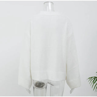 Elegante solide V-Ausschnitt Tasche Strickjacke Frauen lässig lange Ärmel einreihige lose Pullover 2024 neue Herbst Dame Streetwear