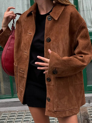 2024 Retro-Kragen einfarbig Damen mantel lässig einreihig lang ärmel ige Taschen jacke Herbst mode Pendler mäntel
