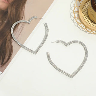 FYUAN Fashion Big Heart Crystal Hoop Earrings for Women Bijoux Geometric Rhinestones Earrings Statement Jewelry Gifts