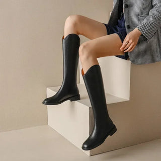 Frauen kniehohe Stiefel Leder Natur leder Damen Bootie Herbst und Winter Samt Western Stiefel Goth Schuhe lange Botas