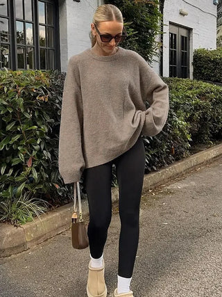 Solide Rundhals Wolle mischt Pullover für Frauen lässig lose Langarm warmen Pullover 2024 Herbst weibliche Pendel Streetwear