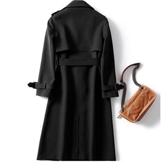 Fashion Women Belt Trench Coat British Style Autumn Winter Lapel Jacket Casual Elegant Medium Length Coats Female Slim Windbreak