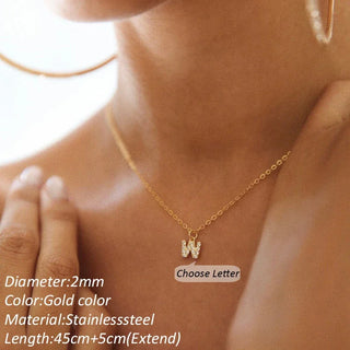 Women Initial Necklace golden Small Bling Letter Girl Chain Choker Stainless Steel Layered Collar Pendant jewelry 2024