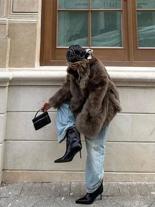 Mode Frauen Kunst pelz Jacke flauschig warm Langarm Revers weiblich kurz geschnittenen Mantel 2024 Winter solide Dame Straße Oberbekleidung