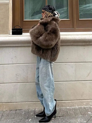 Mode Frauen Kunst pelz Jacke flauschig warm Langarm Revers weiblich kurz geschnittenen Mantel 2024 Winter solide Dame Straße Oberbekleidung