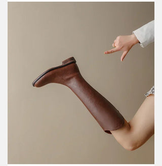 Frauen kniehohe Stiefel Leder Natur leder Damen Bootie Herbst und Winter Samt Western Stiefel Goth Schuhe lange Botas