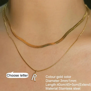 Women Initial Necklace golden Small Bling Letter Girl Chain Choker Stainless Steel Layered Collar Pendant jewelry 2024
