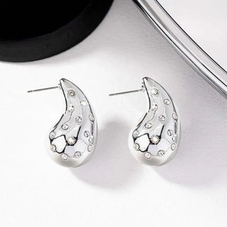 Vintage Gold Plated Chunky Dome Drop Earrings for Women Fashion Glossy Thick Rhinestone Inlaid Teardrop Earring