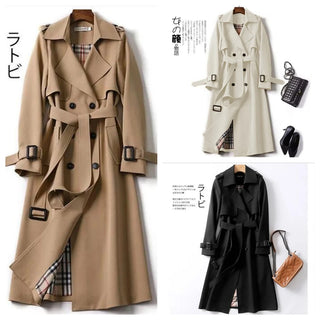 Fashion Women Belt Trench Coat British Style Autumn Winter Lapel Jacket Casual Elegant Medium Length Coats Female Slim Windbreak