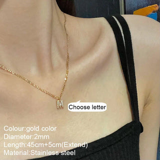 Women Initial Necklace golden Small Bling Letter Girl Chain Choker Stainless Steel Layered Collar Pendant jewelry 2024