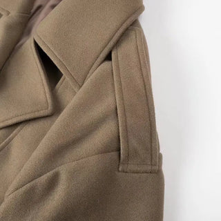 2024 Spring Notched Collar Safari Woolen Coat Retro Women Buckle Belt Hem Loose Full Sleeve Jacket Short Outerwear