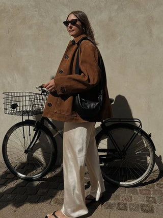 2024 Retro-Kragen einfarbig Damen mantel lässig einreihig lang ärmel ige Taschen jacke Herbst mode Pendler mäntel