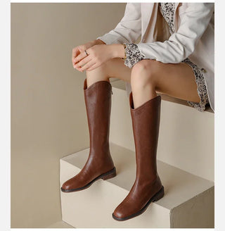 Frauen kniehohe Stiefel Leder Natur leder Damen Bootie Herbst und Winter Samt Western Stiefel Goth Schuhe lange Botas